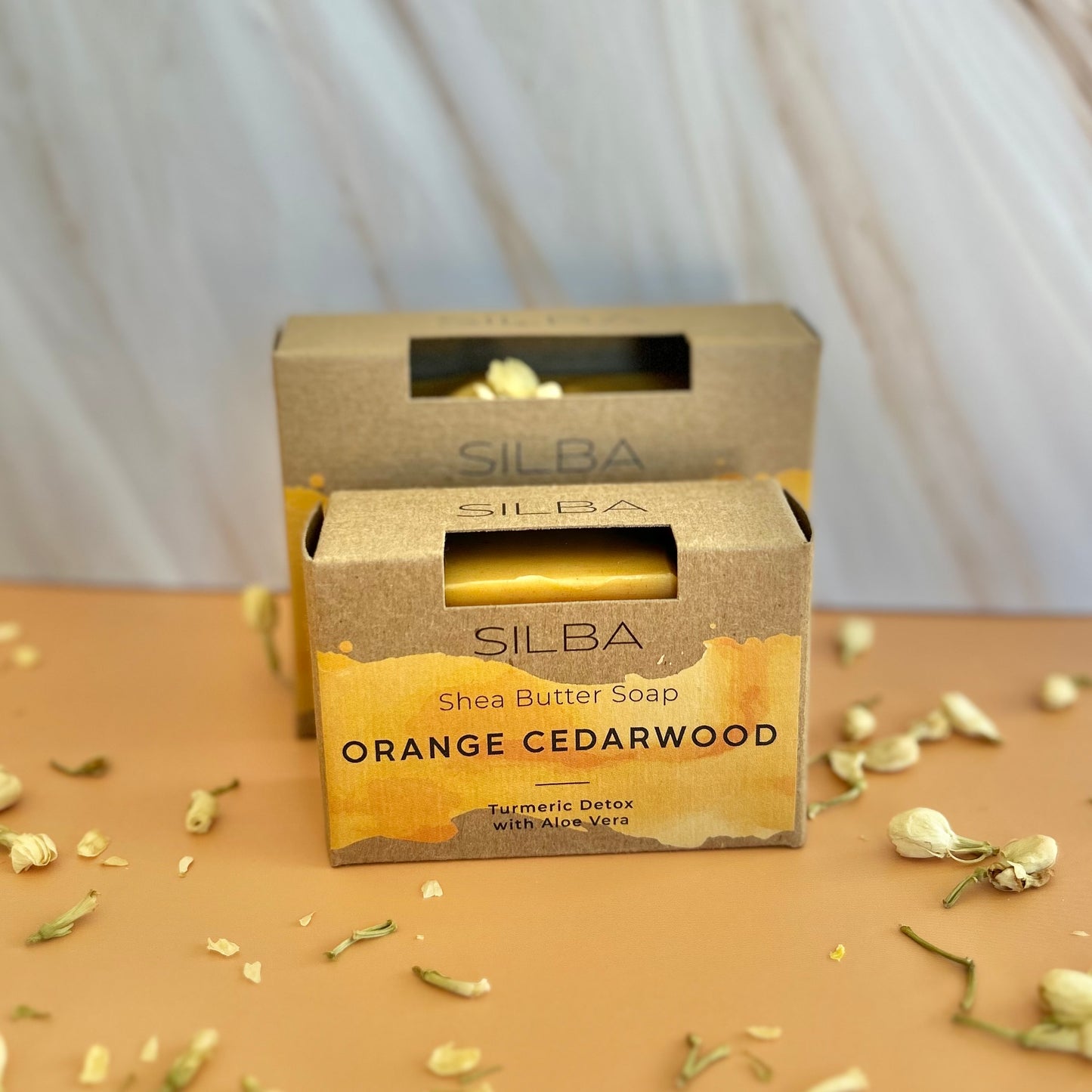 Orange Cedarwood Soap both sizes in soap boxes