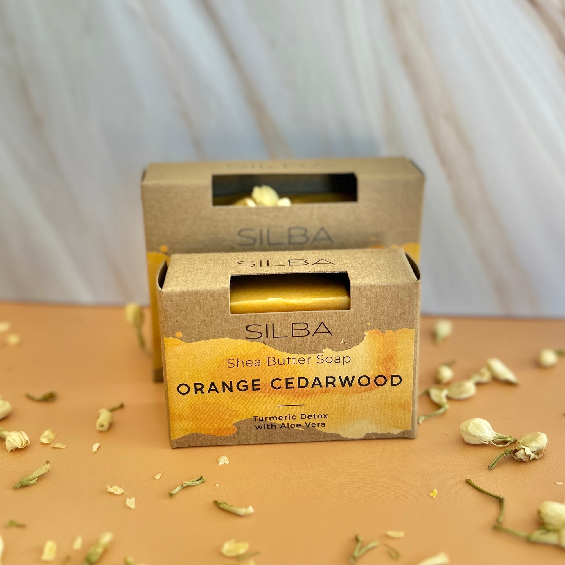 Orange Cedarwood Soap both sizes in soap boxes