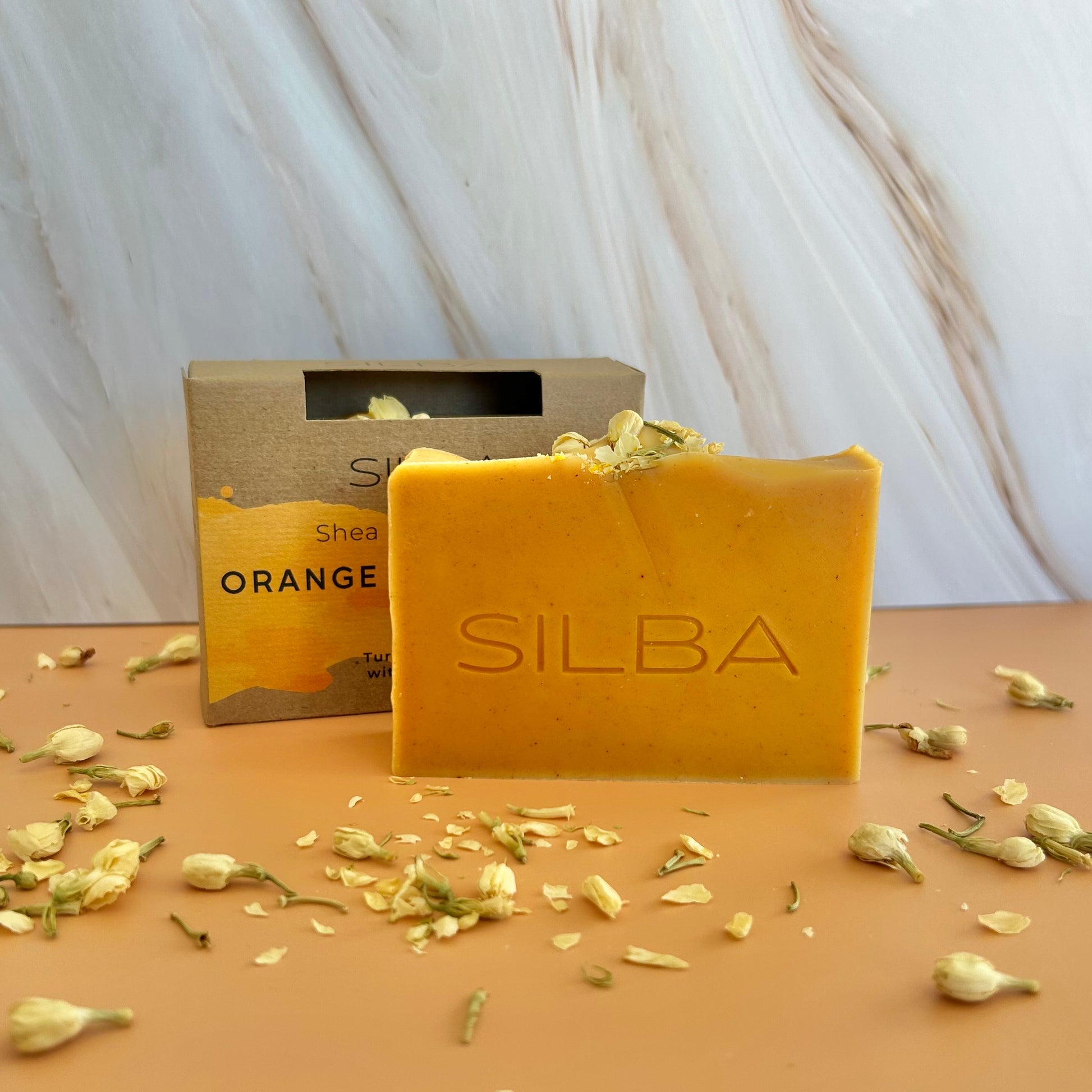 Orange Cedarwood displayed with soap stamp