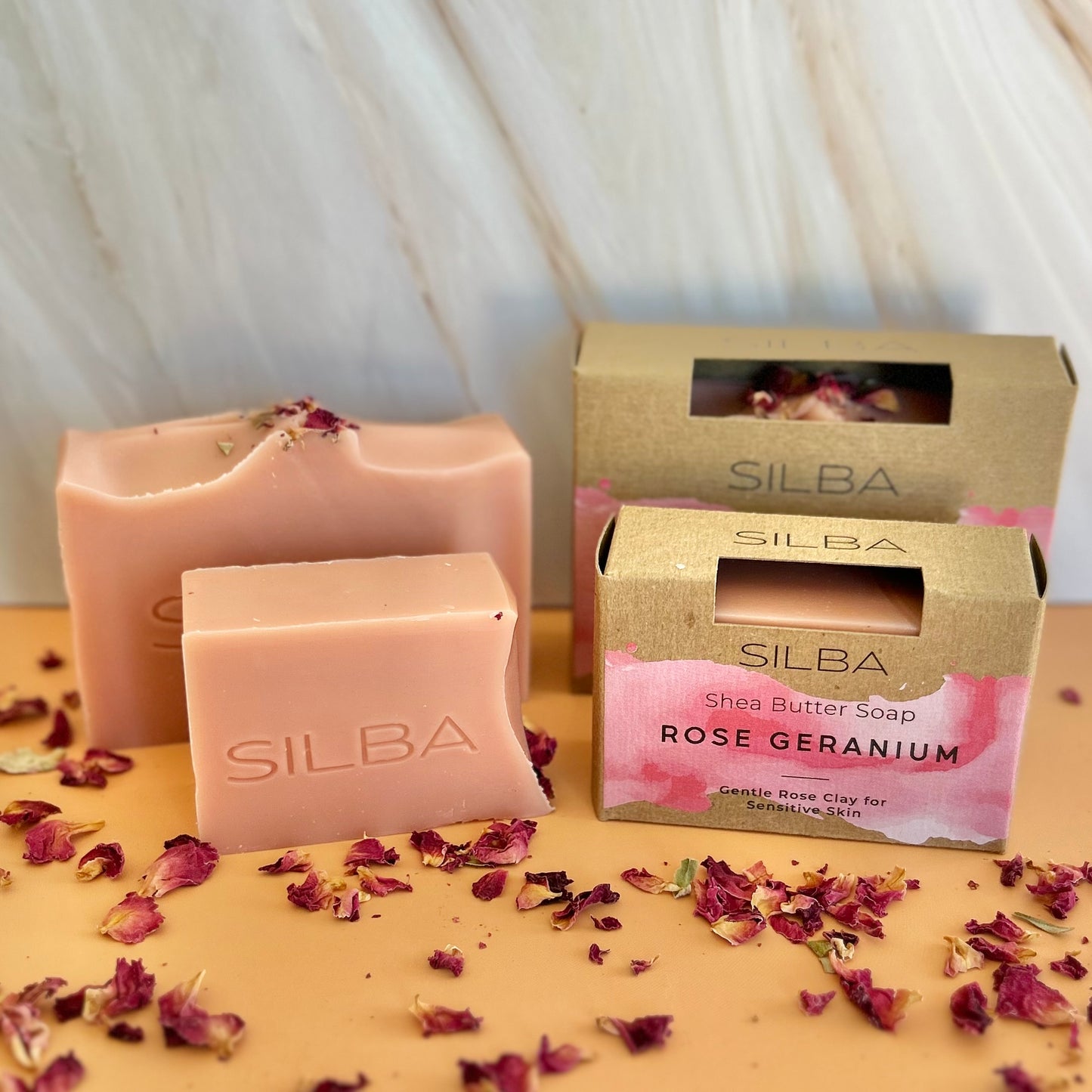 Rose Geranium Soap with both sizes in box and without box
