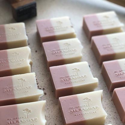 Lavender Bergamot half size bars after stamping