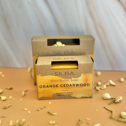 Orange Cedarwood Soap both sizes in soap boxes