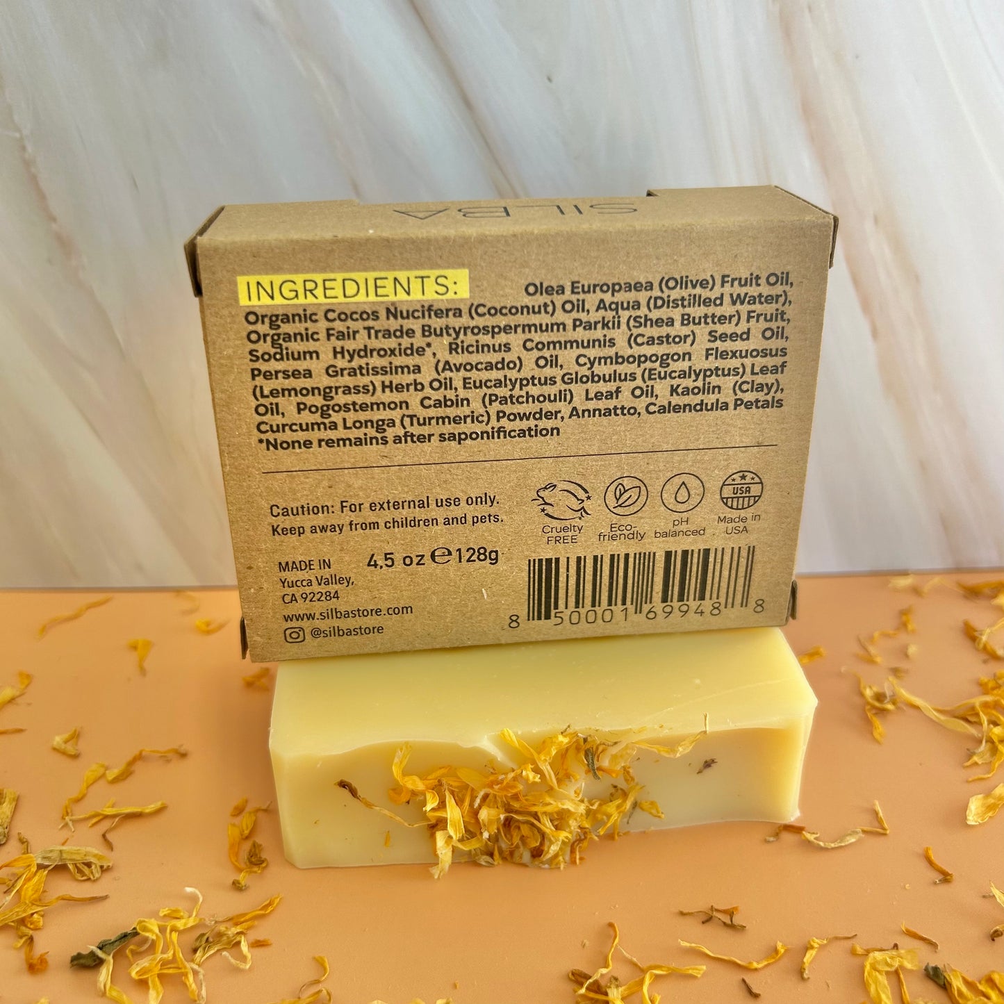 Sunny Day Soap full bar with ingredients listed on box